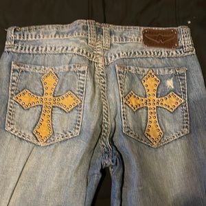Affliction jeans with leather size 34